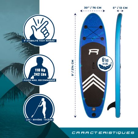 Pack Stand Up Paddle gonflable 9'0 - Havane 1 ROHE 9' 30'' 5'' (274x76x13 cm) - avec accessoires