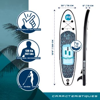Pack Stand Up Paddle gonflable 10'6'' - KIDDO ROHE 10'6'' 30'' 6'' (320x76x15 cm) - avec accessoires